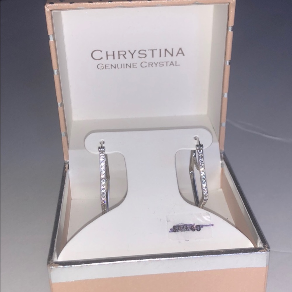 Chrystina Genuine Crystal silver hoops